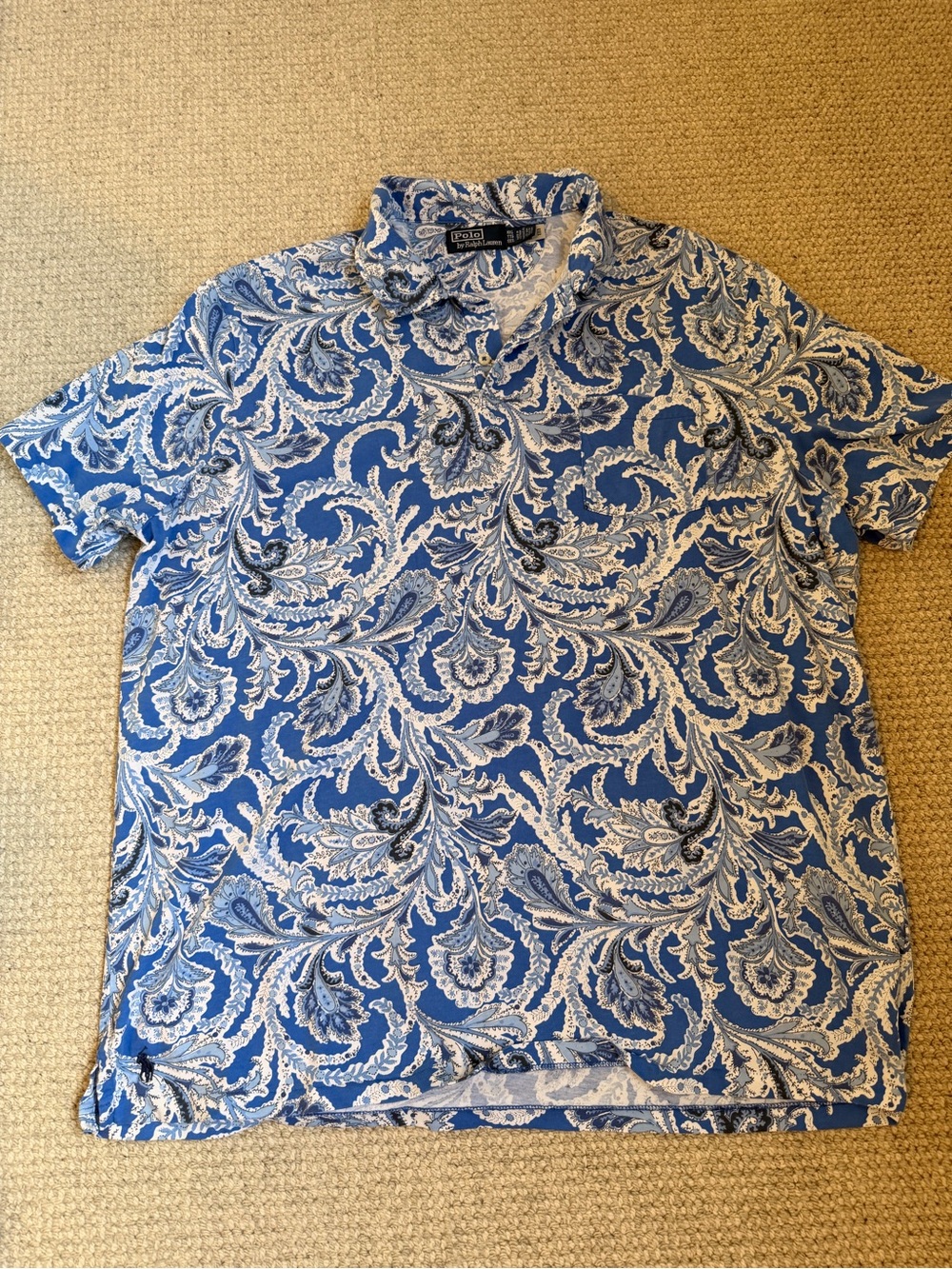 Polo by Ralph Lauren Blue and White Paisley Short-Sleeve Polo